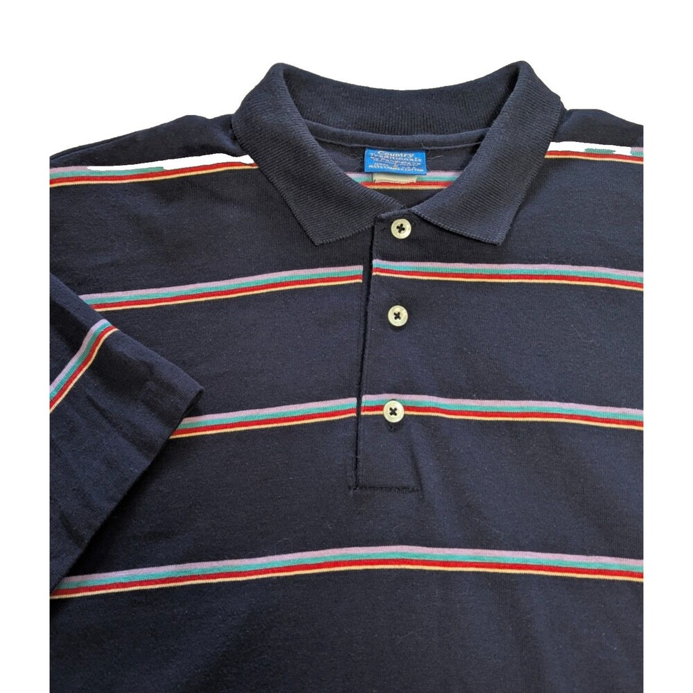 Vtg Pendleton Country Traditionals Striped Polo USA Striped Navy Large Deadstock